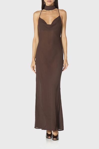 Robe longue AFRM Cheryl Espresso avec détail foulard et dos ouvert