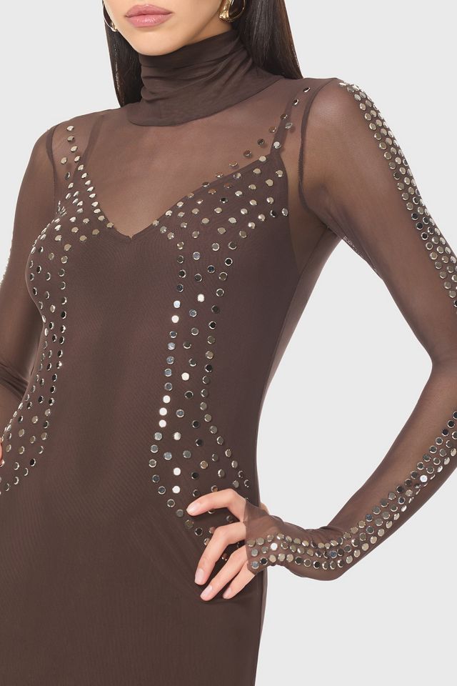 AFRM Shailene Studded Espresso Mesh Bodycon Midi Dress #1