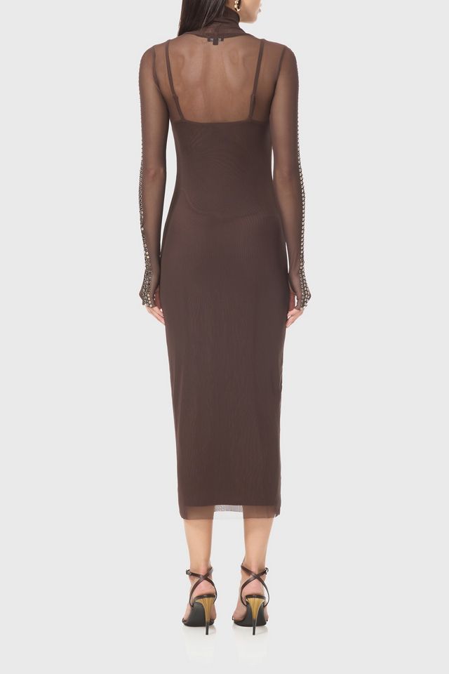 AFRM Shailene Studded Espresso Mesh Bodycon Midi Dress #2