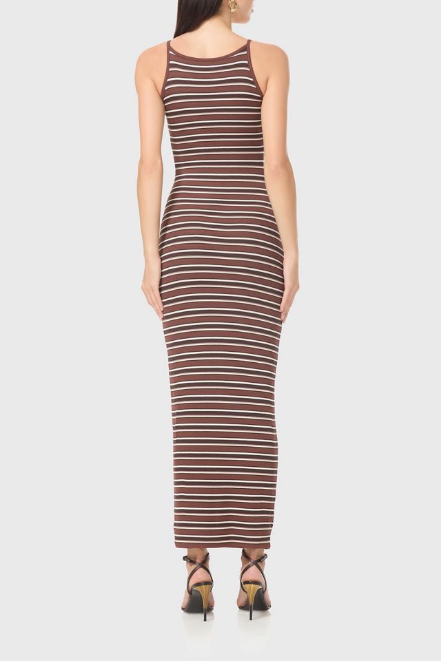 AFRM Ashlyn Chocolate Stripe Ribbed Knit Tank Maxi Dress #1