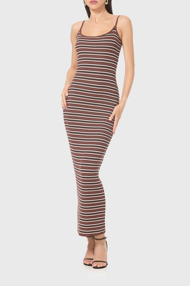 AFRM Ashlyn Chocolate Stripe Ribbed Knit Tank Maxi Dress #2