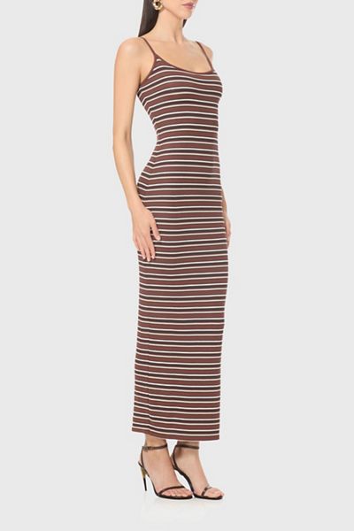 AFRM Ashlyn Chocolate Stripe Ribbed Knit Tank Maxi Dress