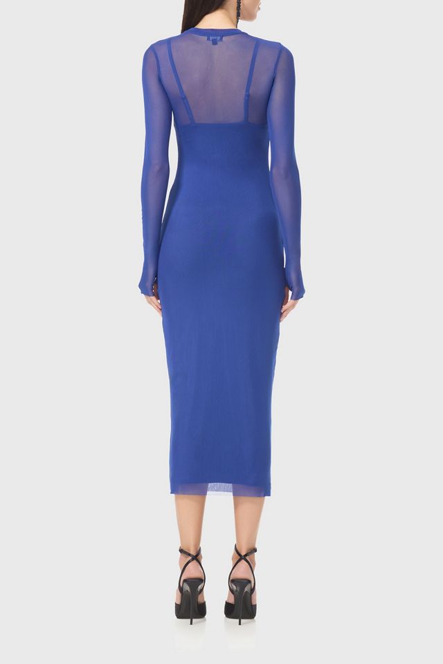 AFRM Ashland Lapis Mesh Long Sleeve Bodycon Midi Dress #1