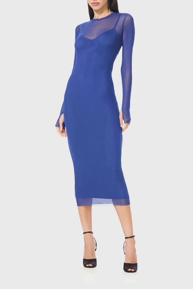 AFRM Ashland Lapis Mesh Long Sleeve Bodycon Midi Dress #2