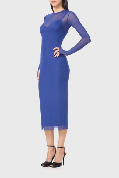 AFRM Ashland Lapis Mesh Long Sleeve Bodycon Midi Dress