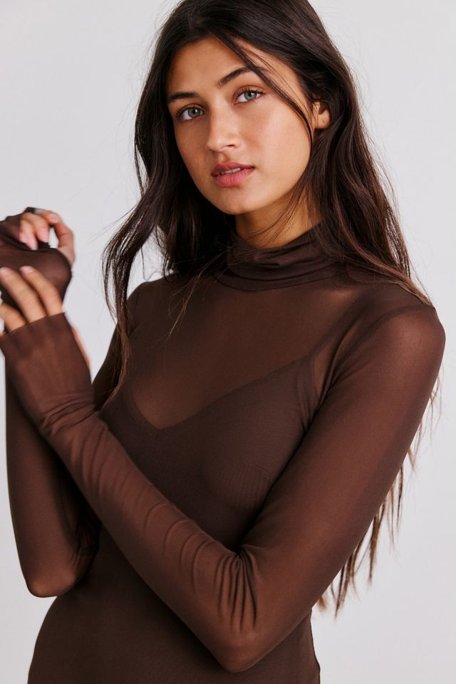 AFRM Shailene High Neck Long Sleeve Mesh Midi Dress #1