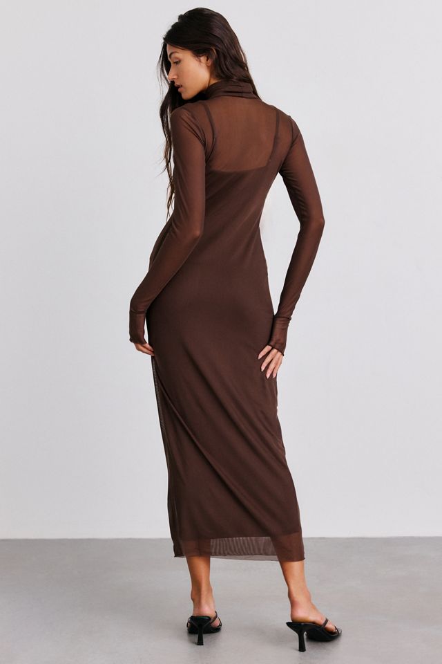 AFRM Shailene High Neck Long Sleeve Mesh Midi Dress #2