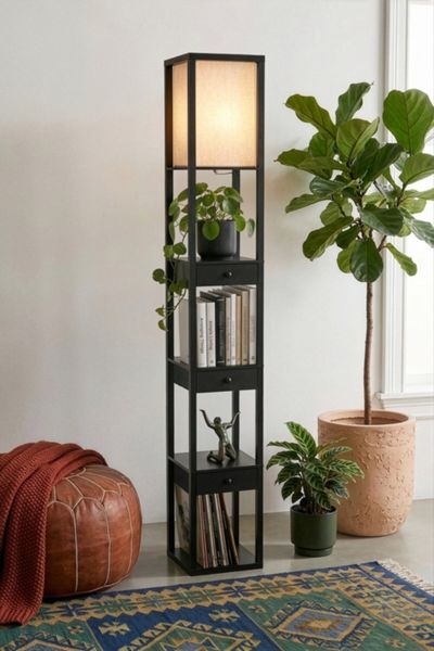 Brightech Maxwell Drawer LED Column Shelf Floor Lamp