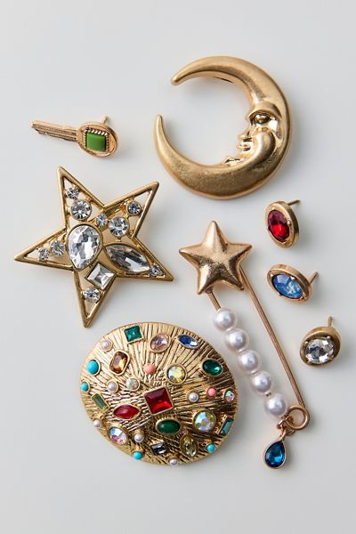 The Moon & Stars Gem Brooch Set
