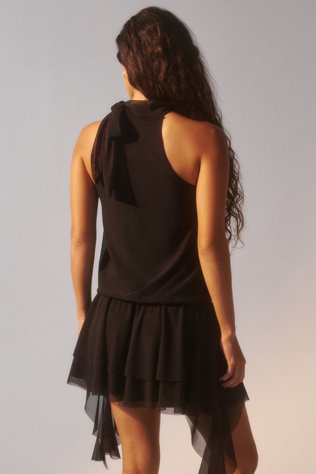 UO Madison Asymmetric High Halter Neck Mesh Mini Dress #3