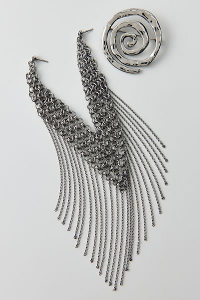 Blaine Chain Fringe Brooch Set