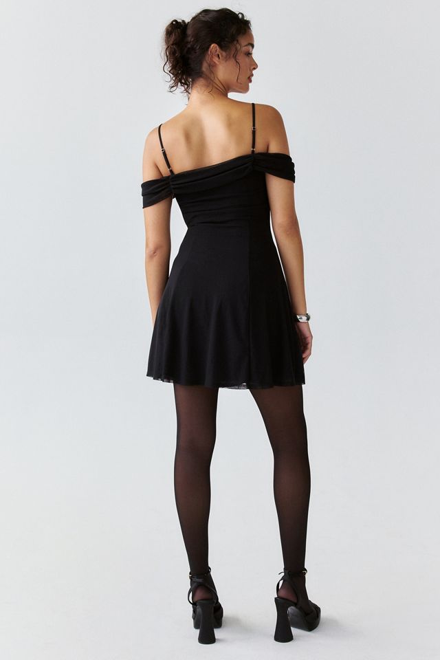 UO Cordelia Draped Cold Shoulder Mesh Mini Dress #2