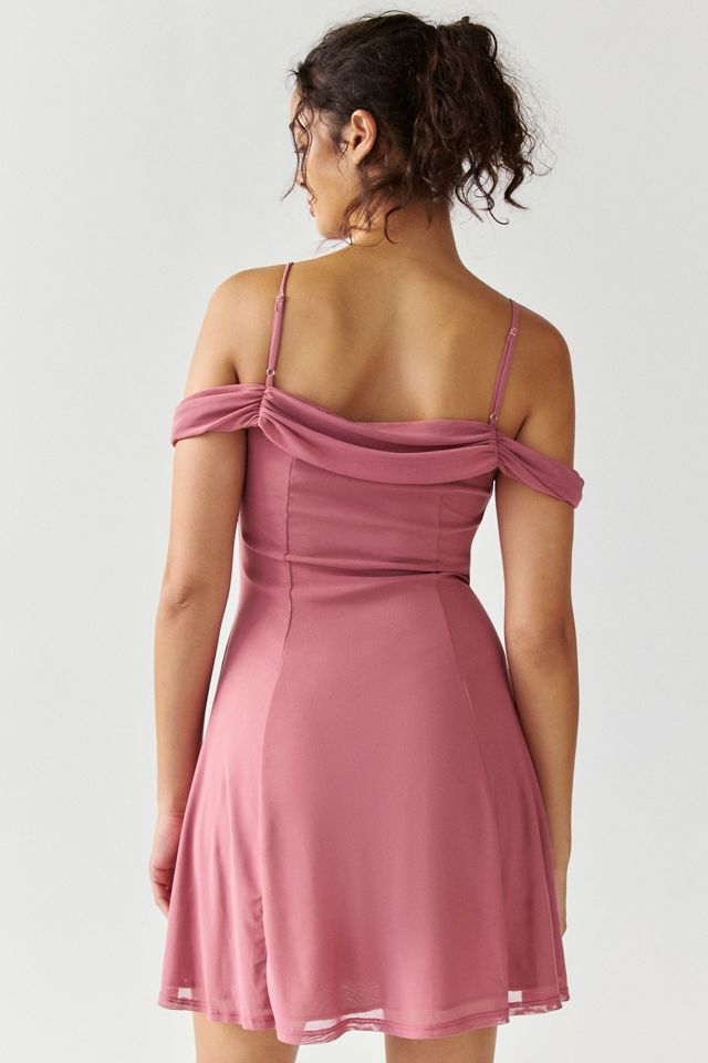 UO Cordelia Draped Cold Shoulder Mesh Mini Dress #4