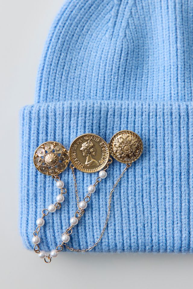 Golden Coin & Pearl Brooch #1