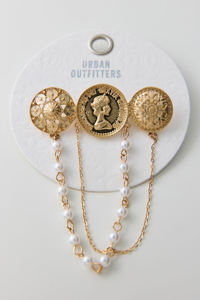 Golden Coin & Pearl Brooch #2