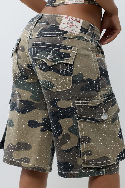 True Religion Big T Flap Embellished Camo Cargo Jort
