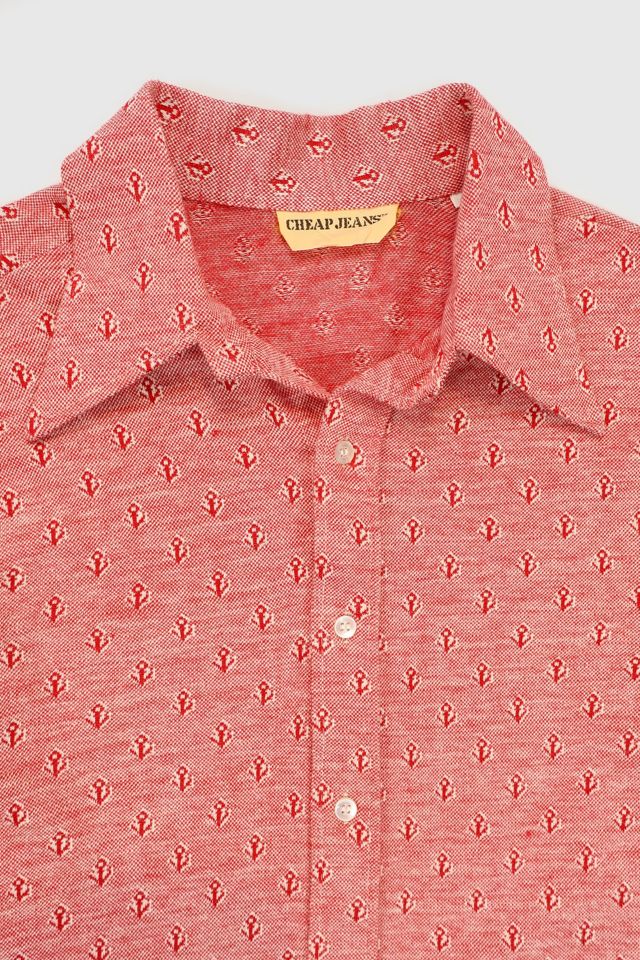 Vintage Anchor Pattern Button-Down Shirt #1