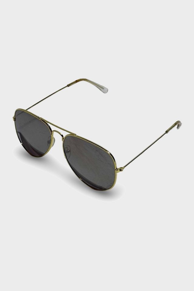 Vintage 1990's Gold Polarized Smoke Mirror Lens Aviator Sunglasses #1