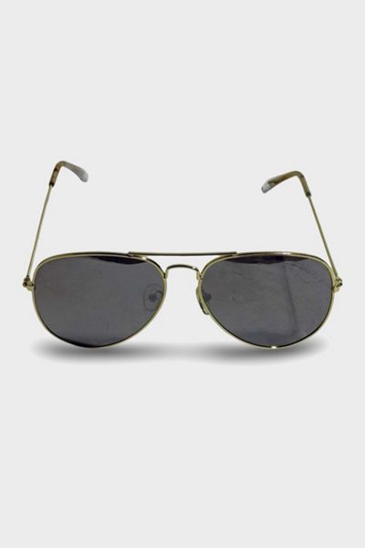 Vintage 1990's Gold Polarized Smoke Mirror Lens Aviator Sunglasses