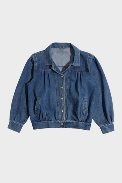 Vintage 1970's Denim Cropped Puff Sleeve Trucker Jacket