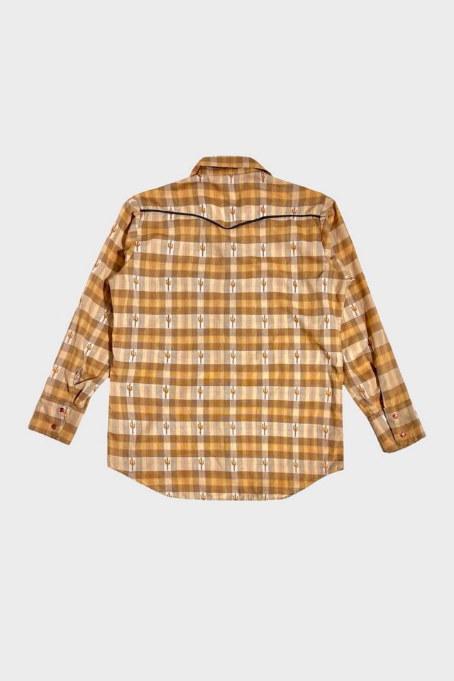 Vintage 1960's Plaid Cactus Print Western Pearl Snap Shirt #1
