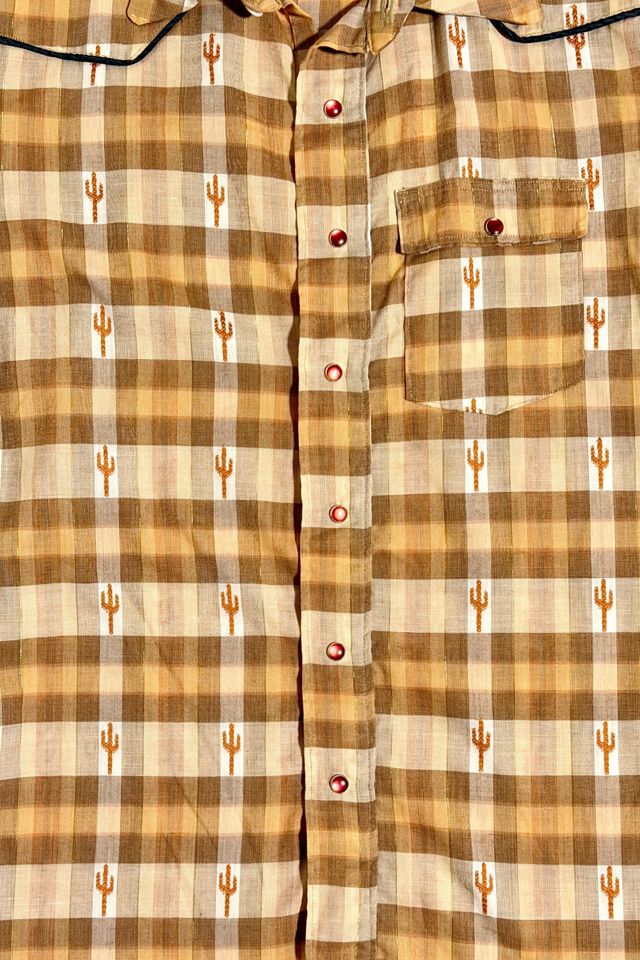 Vintage 1960's Plaid Cactus Print Western Pearl Snap Shirt #2