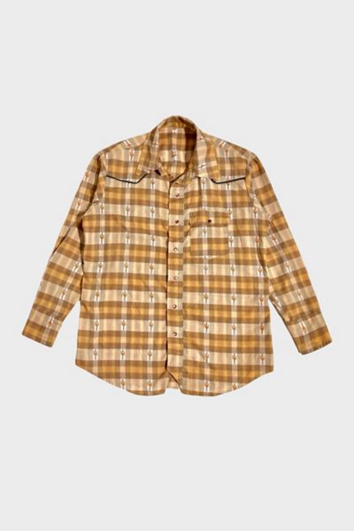Vintage 1960's Plaid Cactus Print Western Pearl Snap Shirt