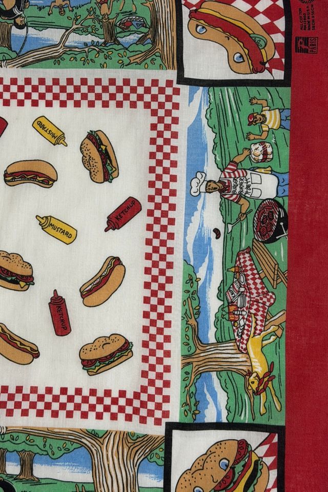 Vintage 1970's Paris Picnic Print Bandana #1