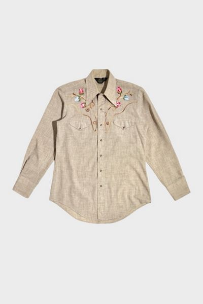 Vintage 1960's Sears Chainstitched Floral Western Pearl Snap Shirt