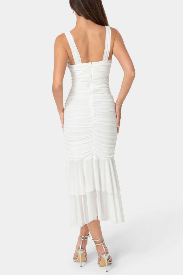 Bebe V-neck Ruched Mesh Flounce Midi Dress #2
