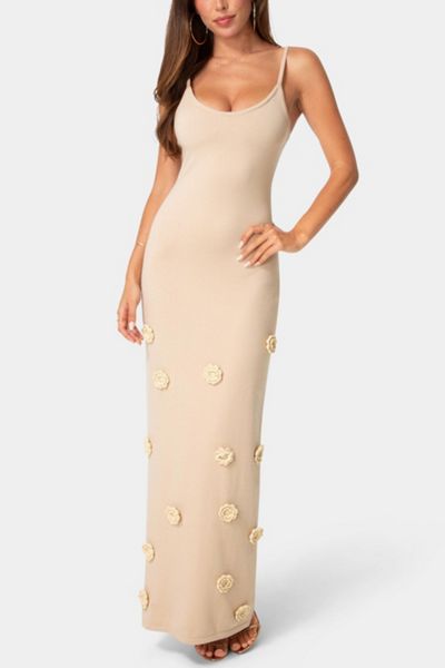 Bebe Floral Applique Crochet Maxi Dress