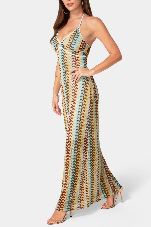 Bebe Crochet Stripe Halter A-line Maxi Dress #1