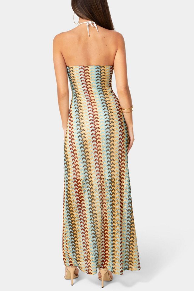 Bebe Crochet Stripe Halter A-line Maxi Dress #2