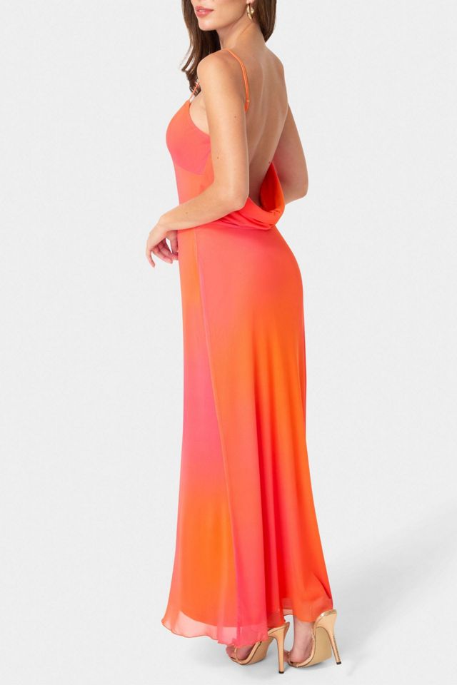 Bebe Printed Mesh Drape Back Maxi Dress #1