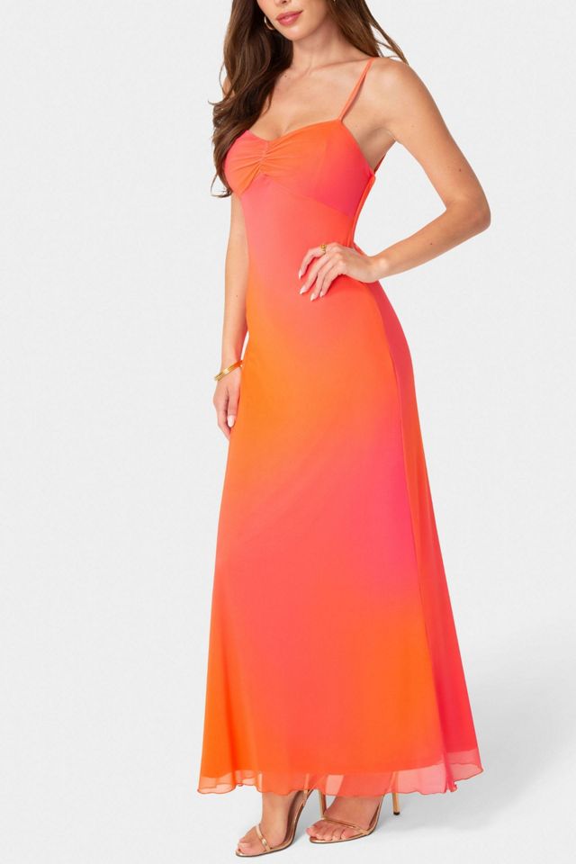 Bebe Printed Mesh Drape Back Maxi Dress #2