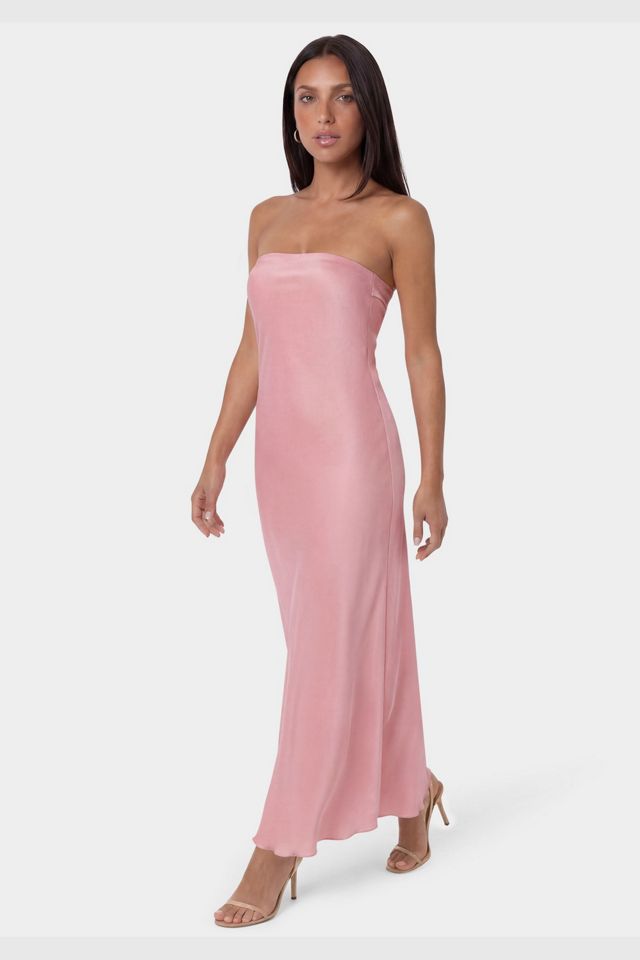 Bebe Crushed Satin Strapless Maxi Dress #1
