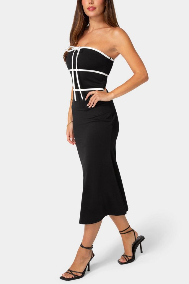 Bebe Strapless Tie Detail Midi Flutter Dress #1