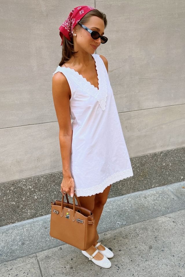WeWoreWhat V-Neck Lace Poplin Mini Dress #1
