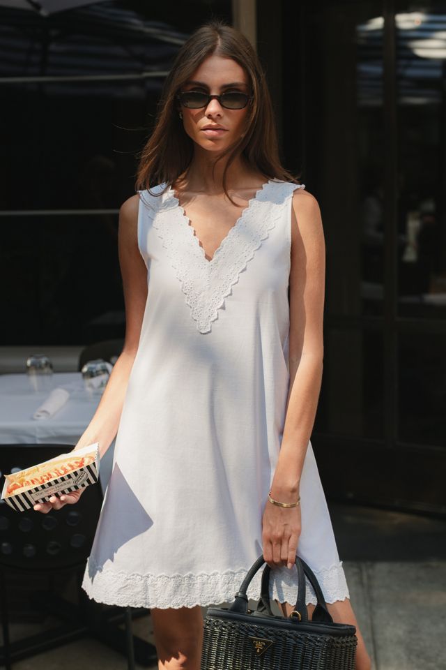 WeWoreWhat V-Neck Lace Poplin Mini Dress #3