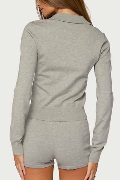 Edikted Edele Knit Long Sleeve Polo Top
