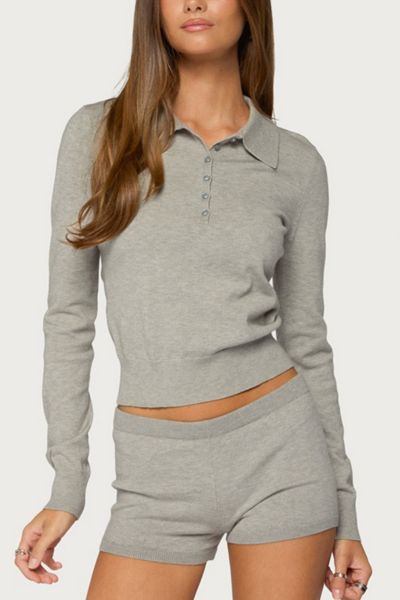 Edikted Edele Knit Long Sleeve Polo Top