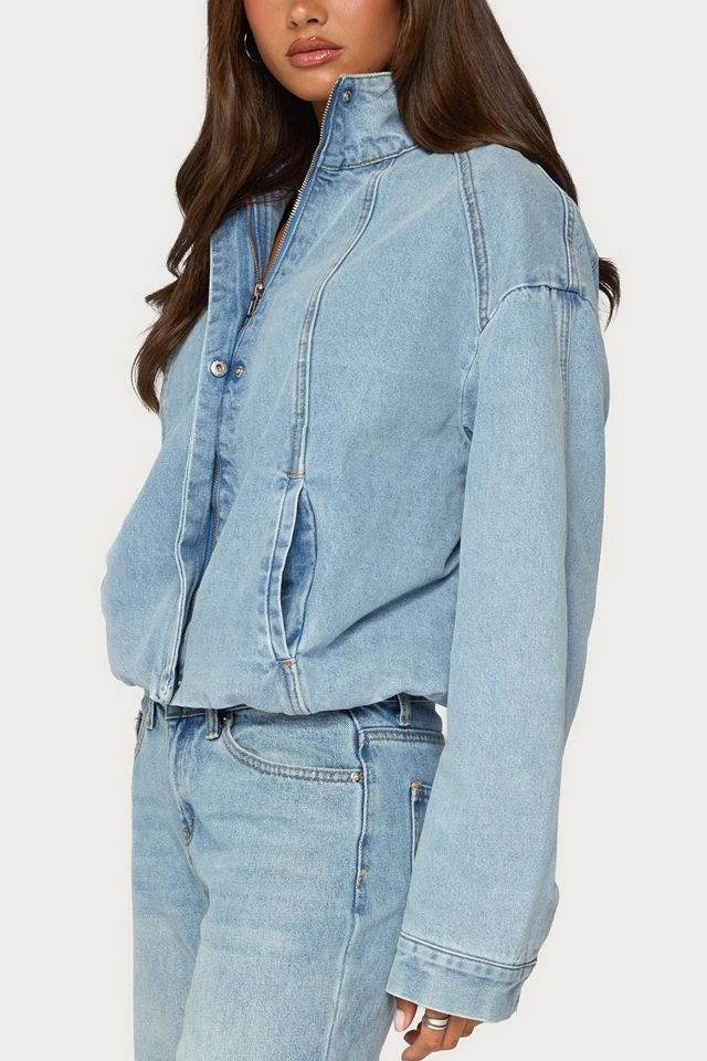 Edikted Jaysi High Neck Denim Bomber Jacket #2
