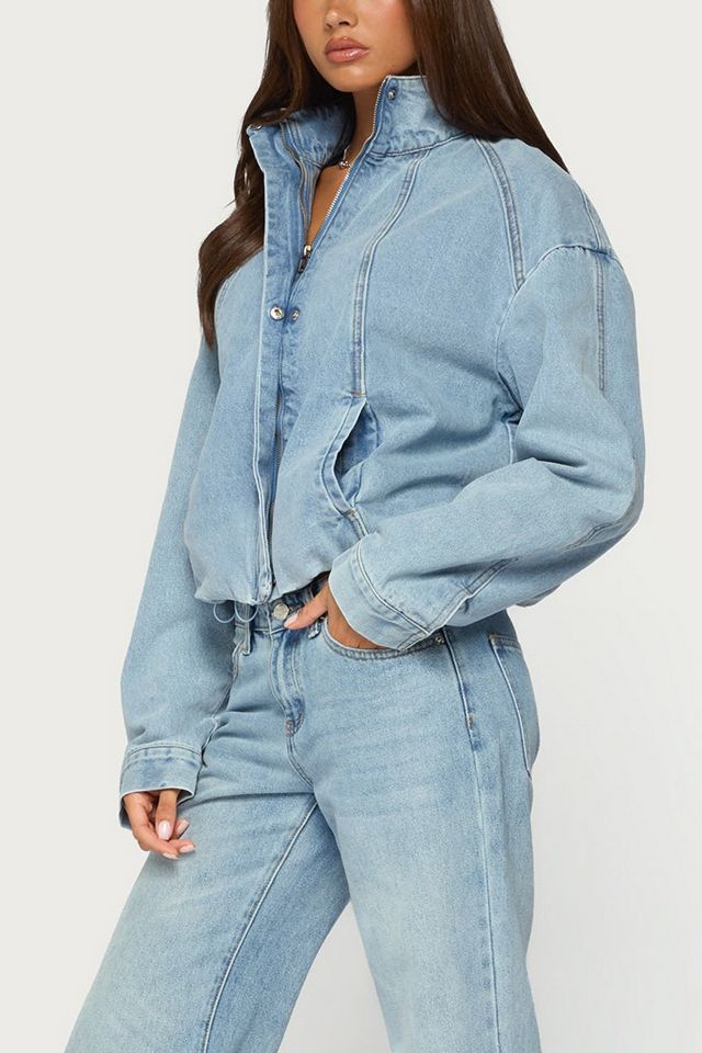 Edikted Jaysi High Neck Denim Bomber Jacket #3