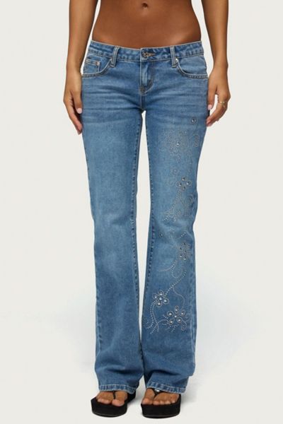 Edikted Anola Studded Low Rise Bootcut Jeans