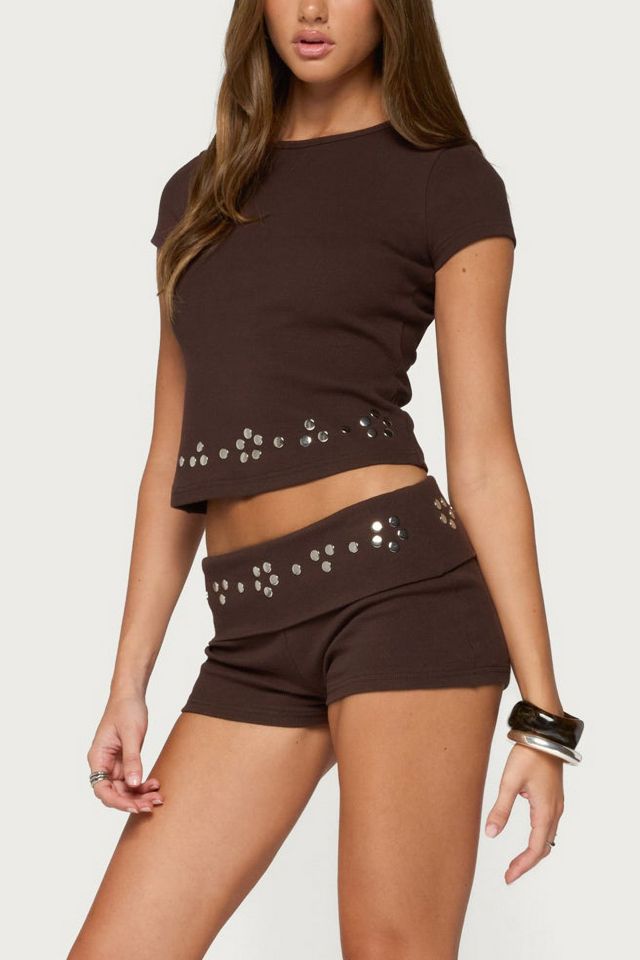 Edikted Fontey Studded Ribbed Foldover Shorts #1