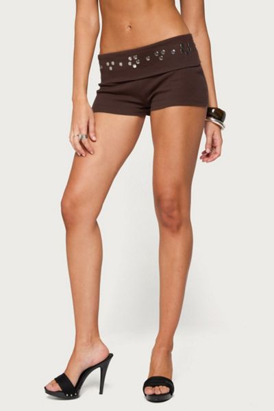 Edikted Fontey Studded Ribbed Foldover Shorts
