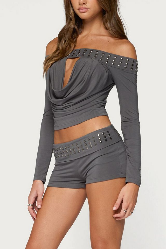 Edikted Amy Studded Foldover Shorts #1