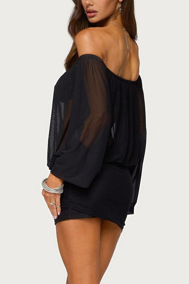 Edikted Jorie Sheer Mesh Off Shoulder Bubble Dress #2