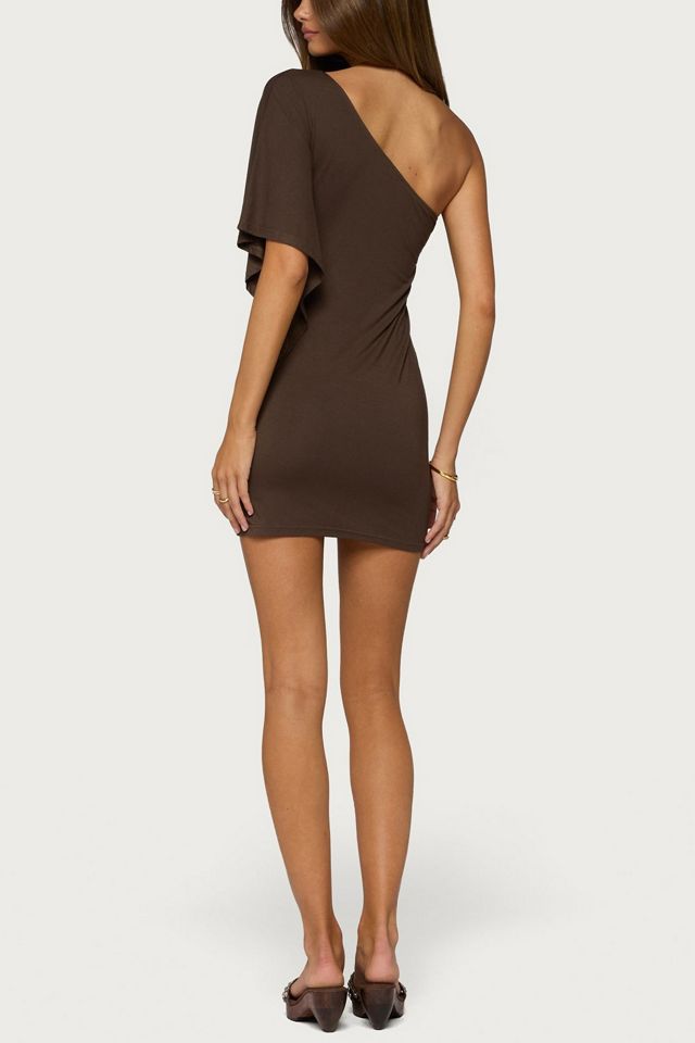 Edikted Cammi One Shoulder Flutter Mini Dress #3