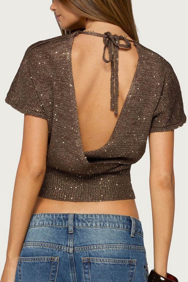 Edikted Shirah Backless Sequin Knit Top #4